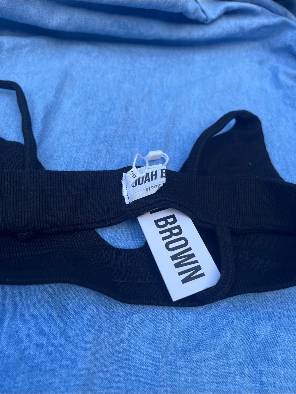 Joah Brown Black Ribbed Triangle Bralette with Thin Straps - Picture 3 of 8